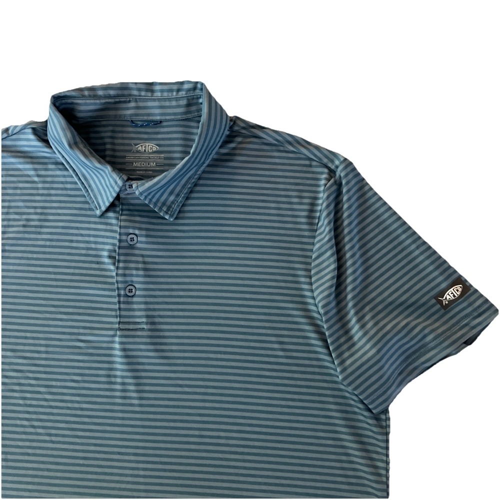 AFTCO NWT Men's Performance Golf Polo Shirt Sriped Blue Size M Short Sleeve